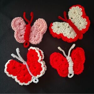 Handmade Crochet Butterflies - Red White Pink